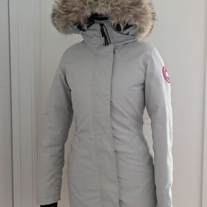 Canada Goose Women's Light Gray Parka with Fur Hood